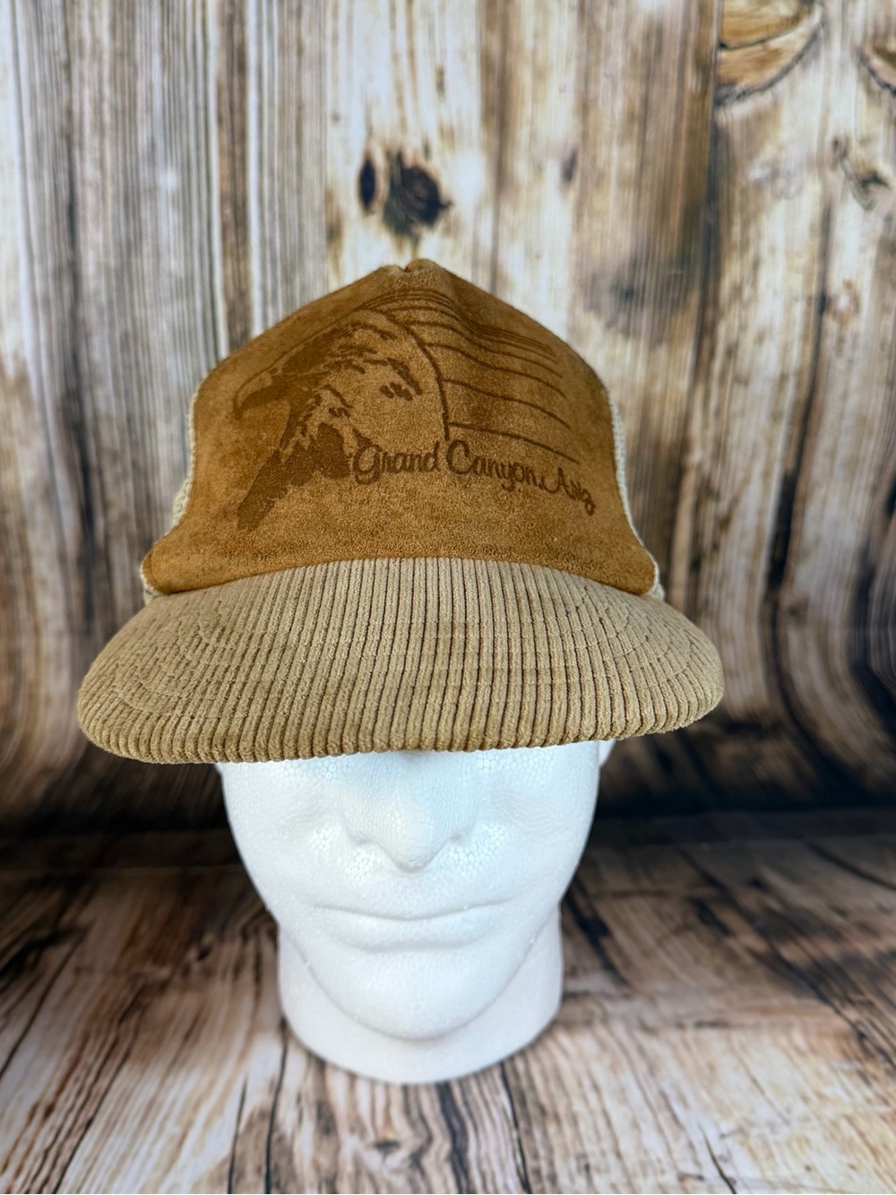 Grand Canyon Arizona Eagle Vintage 80s Hat Leather Corduroy USA Snapback Trucker